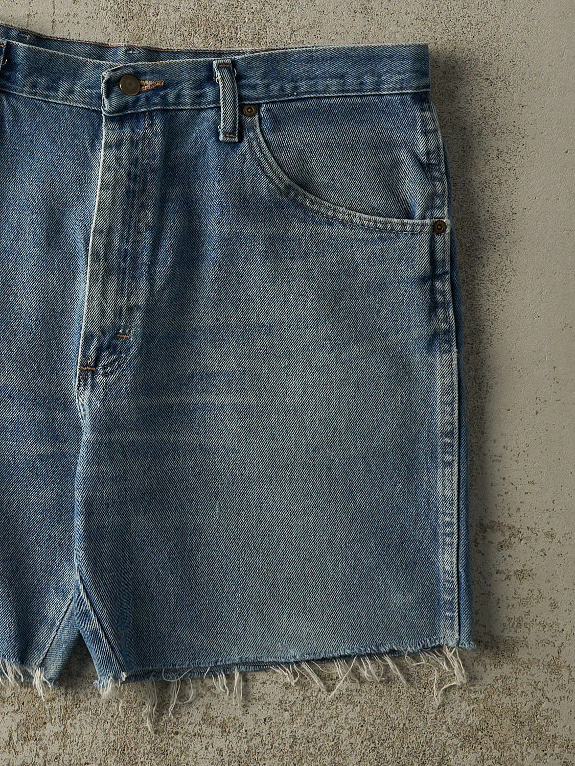 Vintage Y2K Mid Wash Wrangler Cut Off Jean Shorts (36x7.5) sold by Rebalance Vintage product image thumbnail 4