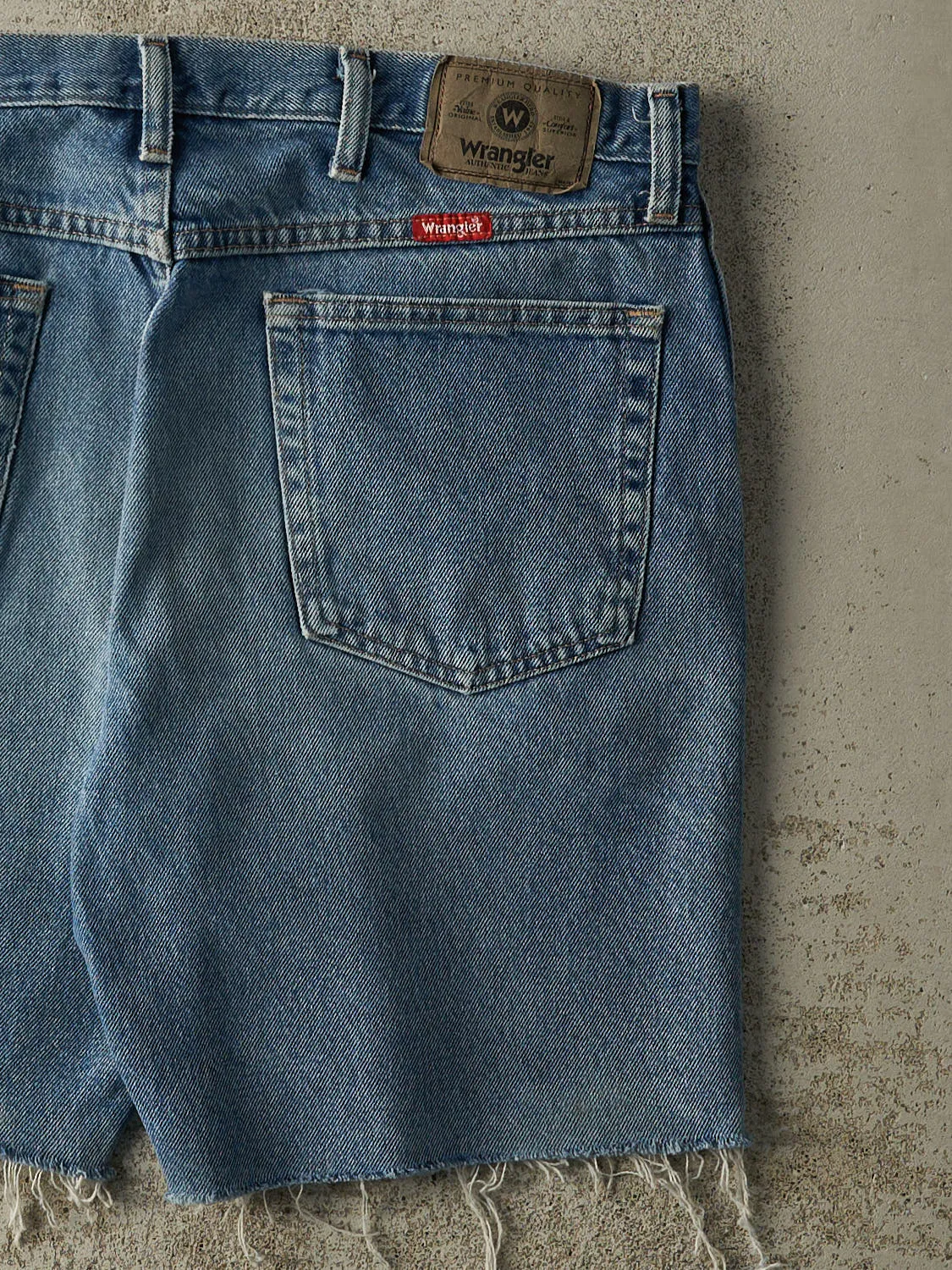 Vintage Y2K Mid Wash Wrangler Cut Off Jean Shorts (36x7.5) sold by Rebalance Vintage product image thumbnail 5