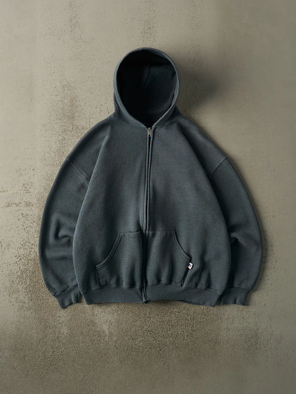 Vintage Y2K Steel Blue Russell Athletic Zip Up Boxy Hoodie (M) sold by Rebalance Vintage