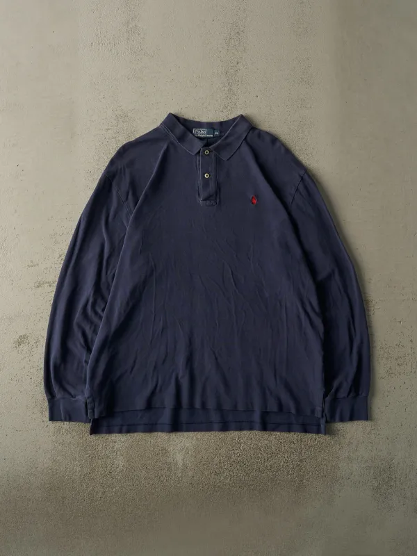 Vintage 90s Navy Blue Polo Ralph Lauren Embroidered Quarter Button Long Sleeve (XL) sold by Rebalance Vintage