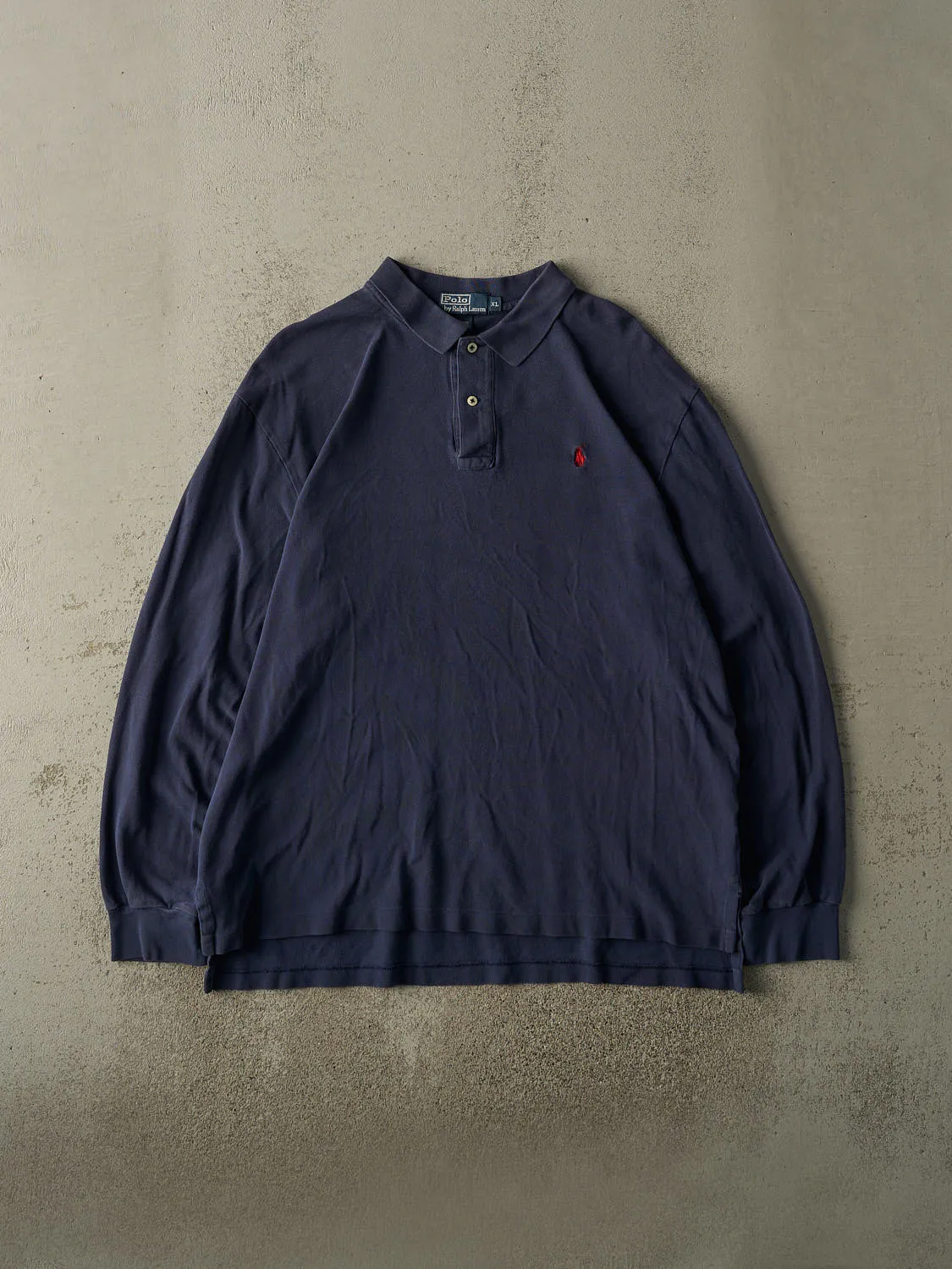 Vintage 90s Navy Blue Polo Ralph Lauren Embroidered Quarter Button Long Sleeve (XL) sold by Rebalance Vintage