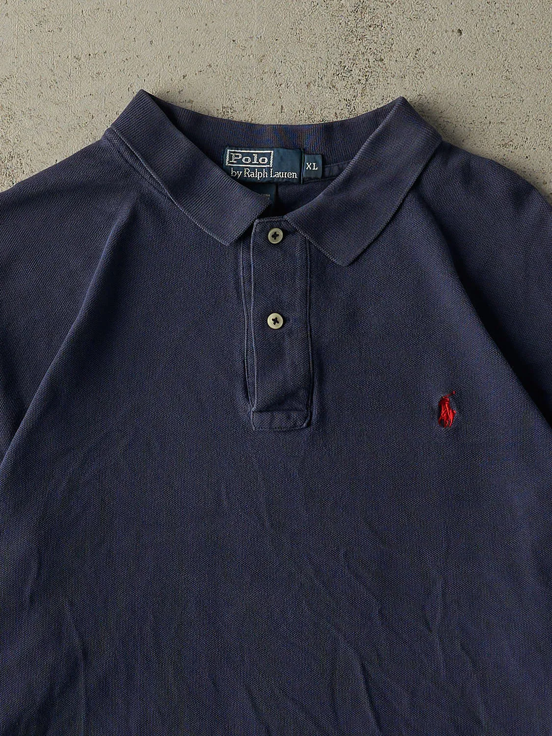 Vintage 90s Navy Blue Polo Ralph Lauren Embroidered Quarter Button Long Sleeve (XL) sold by Rebalance Vintage product image thumbnail 2
