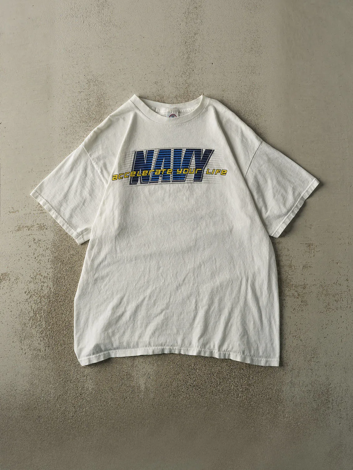 Vintage Y2K White US Navy Tee (L/XL) sold by Rebalance Vintage