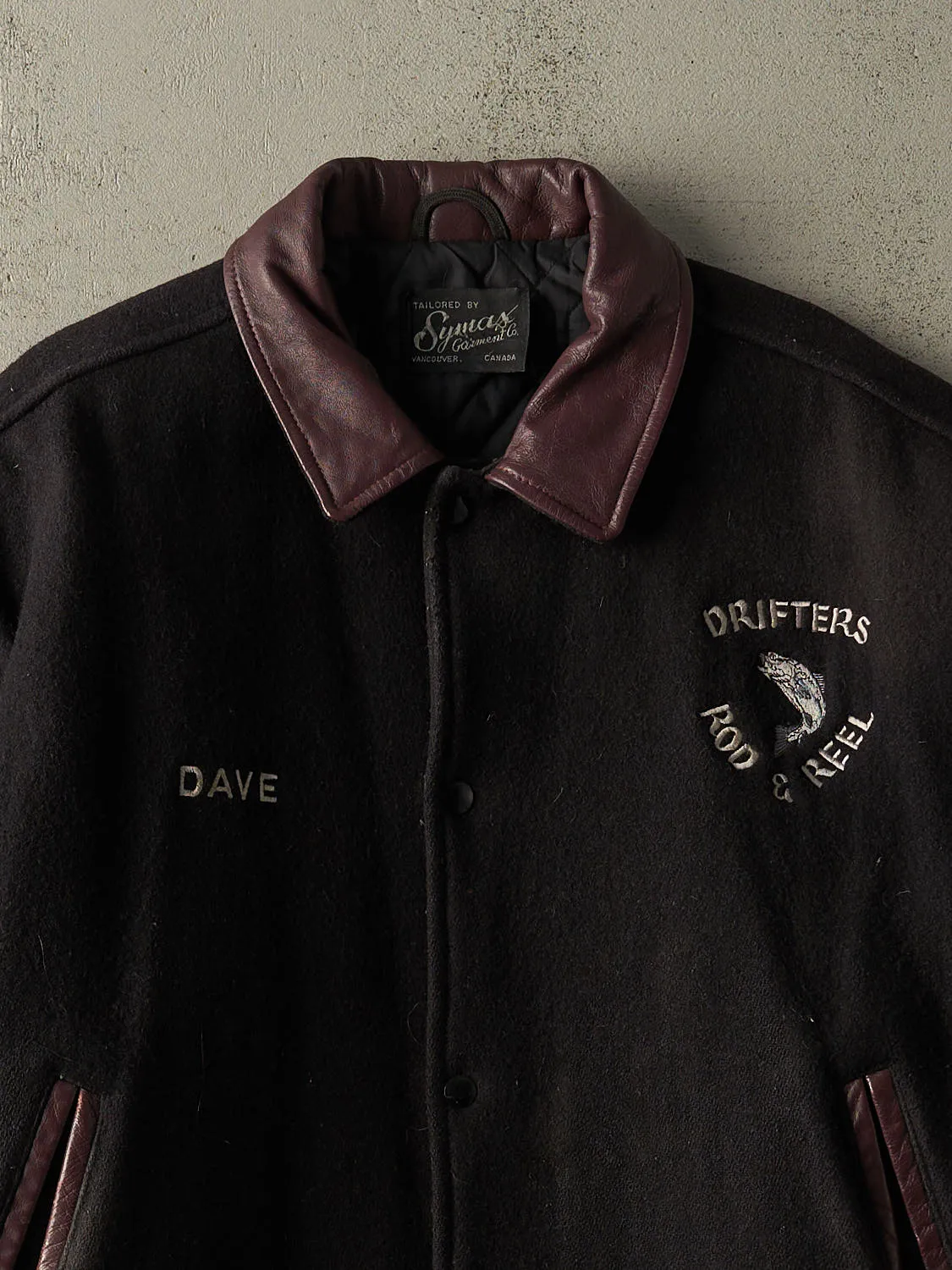 Vintage 90s Black & Burgundy Embroidered Varsity Jacket (L/XL) sold by Rebalance Vintage product image thumbnail 2