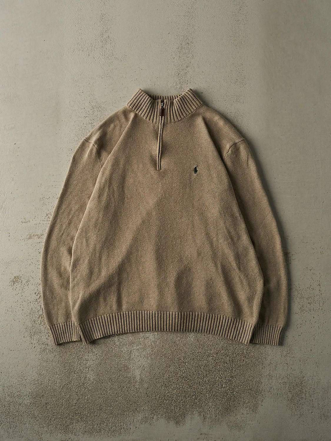 Vintage 90s Beige Polo Ralph Lauren Quarter Zip Knit (XL/XXL) sold by Rebalance Vintage