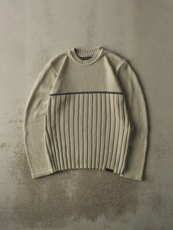 Vintage Y2K Beige Striped Knit Pullover (L) sold by Rebalance Vintage