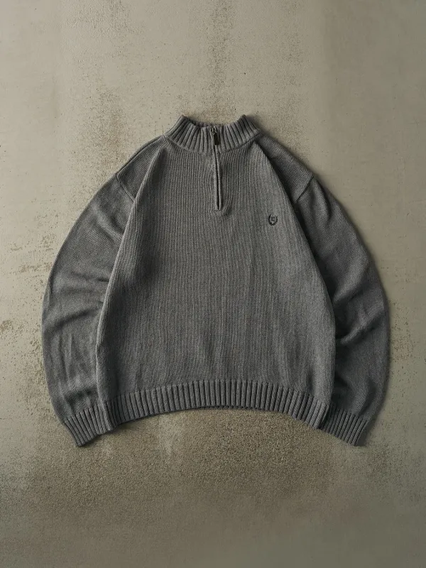 Vintage Y2K Charcoal Grey Embroidered Chaps Quarter Zip Knit (L/XL) sold by Rebalance Vintage