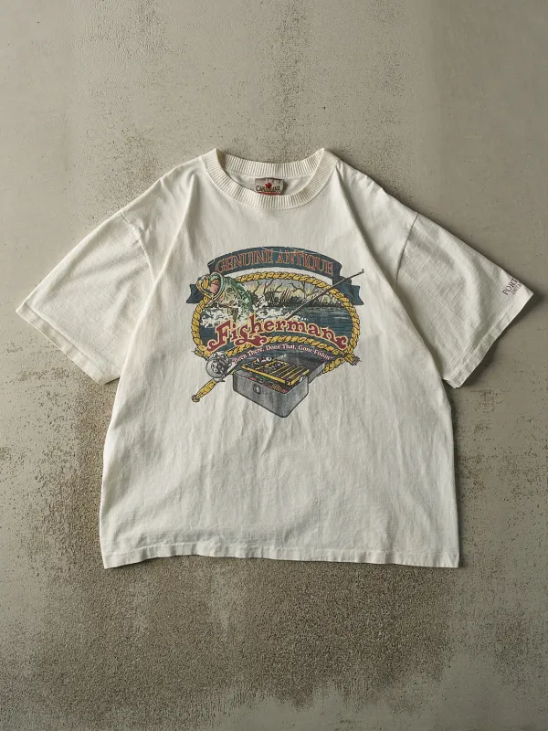Vintage 90s White Fisherman Slogan Tee (L/XL) sold by Rebalance Vintage
