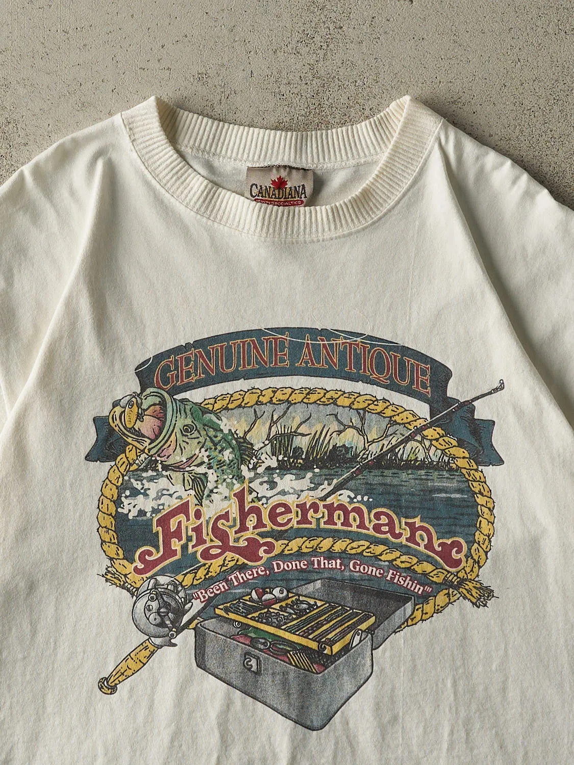 Vintage 90s White Fisherman Slogan Tee (L/XL) sold by Rebalance Vintage product image thumbnail 2
