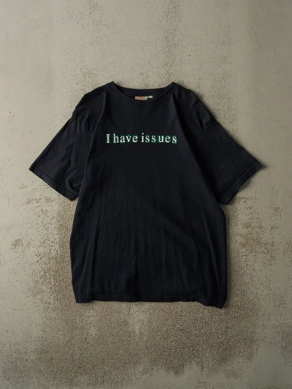Vintage Y2K Navy Blue "I have issues" Slogan Tee (S/M) sold by Rebalance Vintage