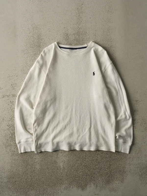 Vintage Y2K White Polo Ralph Lauren Thermal Long Sleeve (M/L) sold by Rebalance Vintage