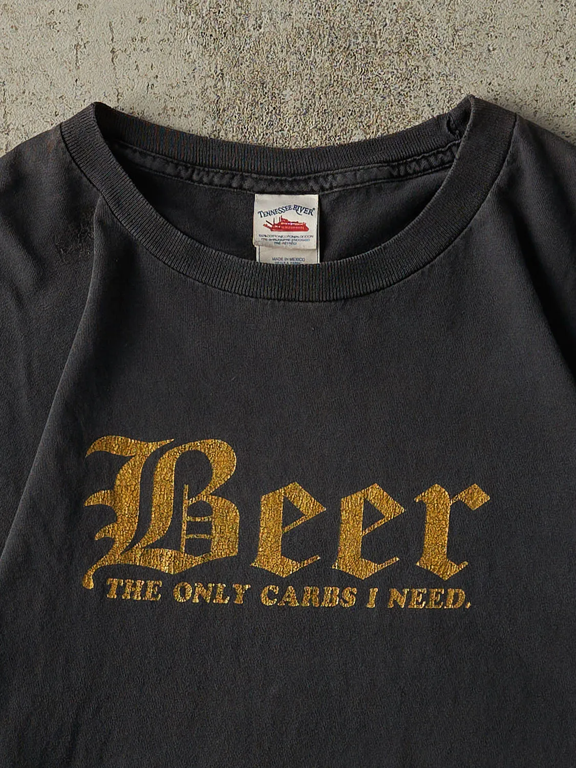 Vintage Y2K Faded Black "Beer, The Only Carbs I Need" Slogan Tee (M/L) sold by Rebalance Vintage product image thumbnail 2