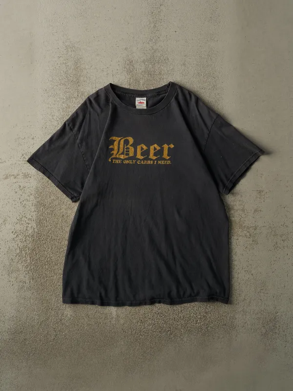 Vintage Y2K Faded Black "Beer, The Only Carbs I Need" Slogan Tee (M/L) sold by Rebalance Vintage