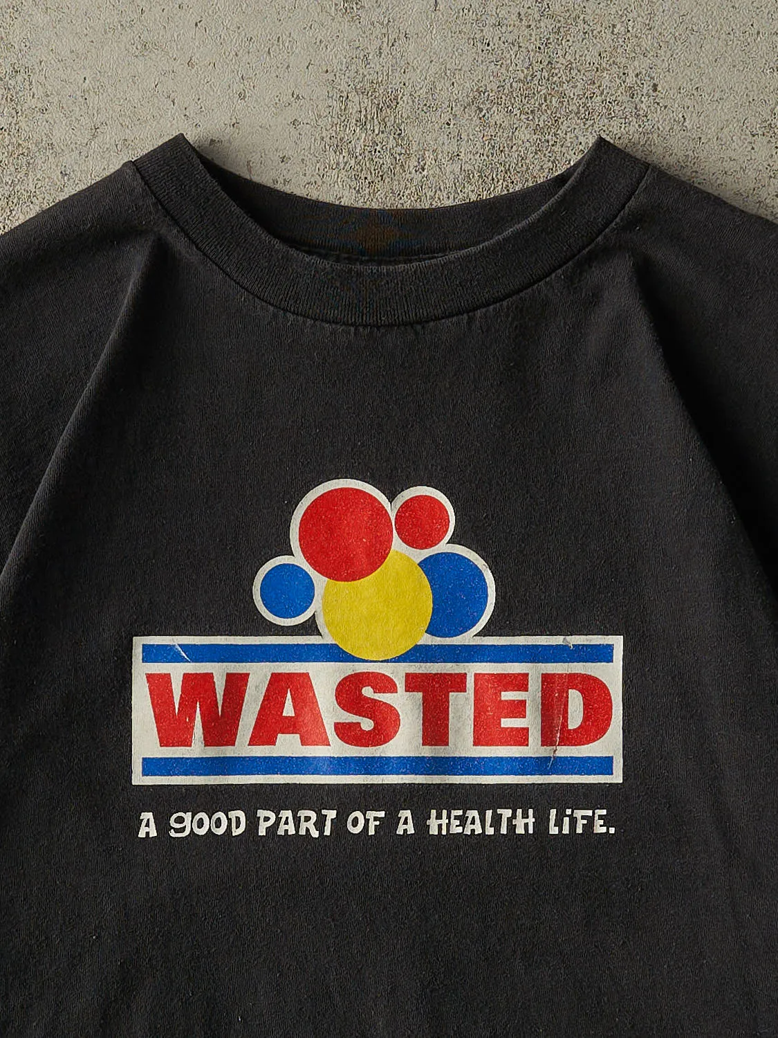 Vintage 90s Black "Wasted, A Good Part of A Health Life" Slogan Tee (XL/XXL) sold by Rebalance Vintage product image thumbnail 2