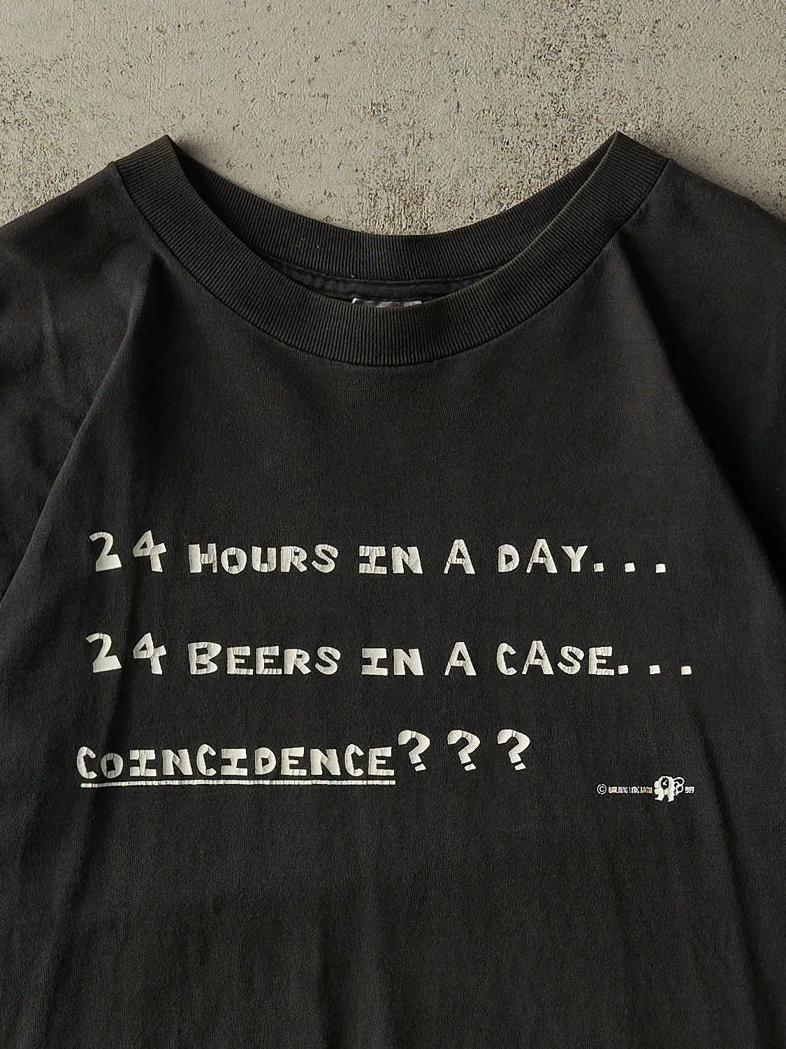Vintage 99' Faded Black "Coincidence???..." Beer Slogan Tee (XL) sold by Rebalance Vintage product image thumbnail 2
