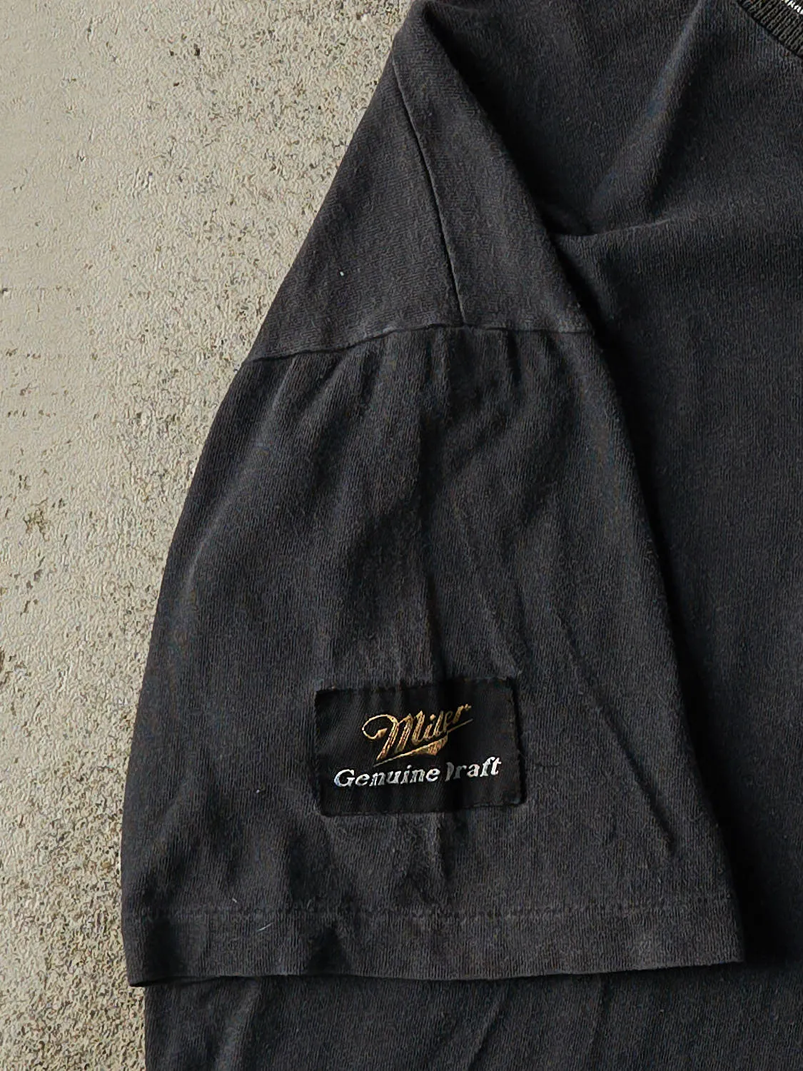 Vintage 90s Faded Black Miller Genuine Draft Embroidered Mock Neck Tee (XL) sold by Rebalance Vintage product image thumbnail 3