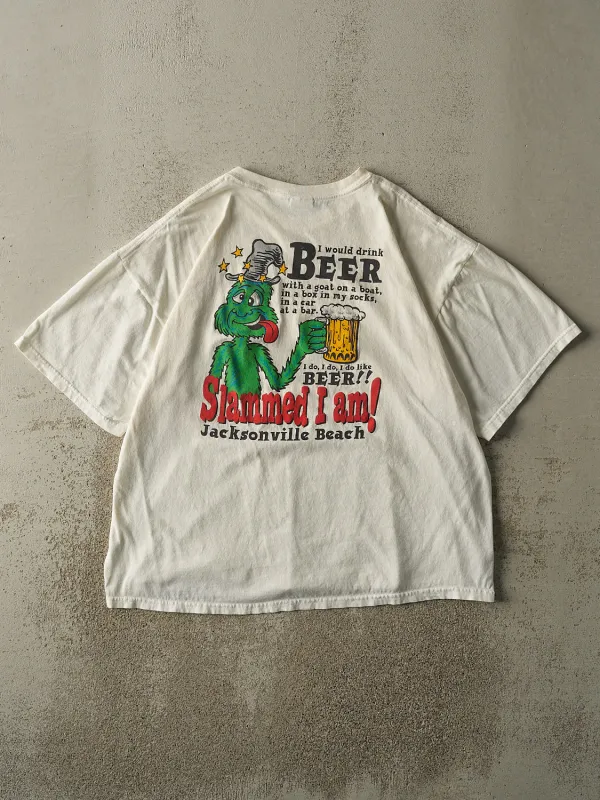 Vintage Y2K White "Slammed I Am" Jacksonville Beach Slogan Tee (L/XL) made by Rebalance Vintage
