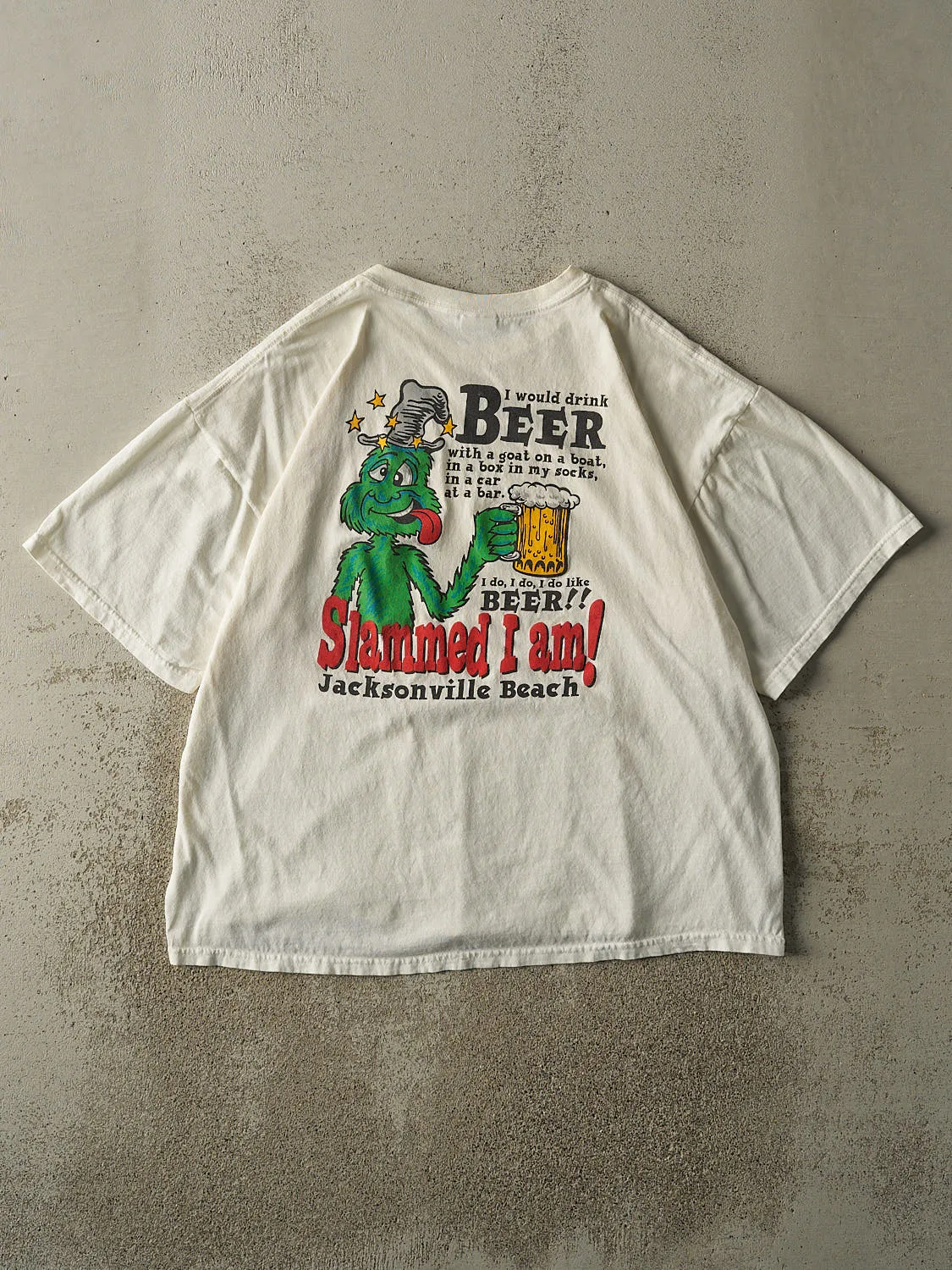 Vintage Y2K White "Slammed I Am" Jacksonville Beach Slogan Tee (L/XL) sold by Rebalance Vintage