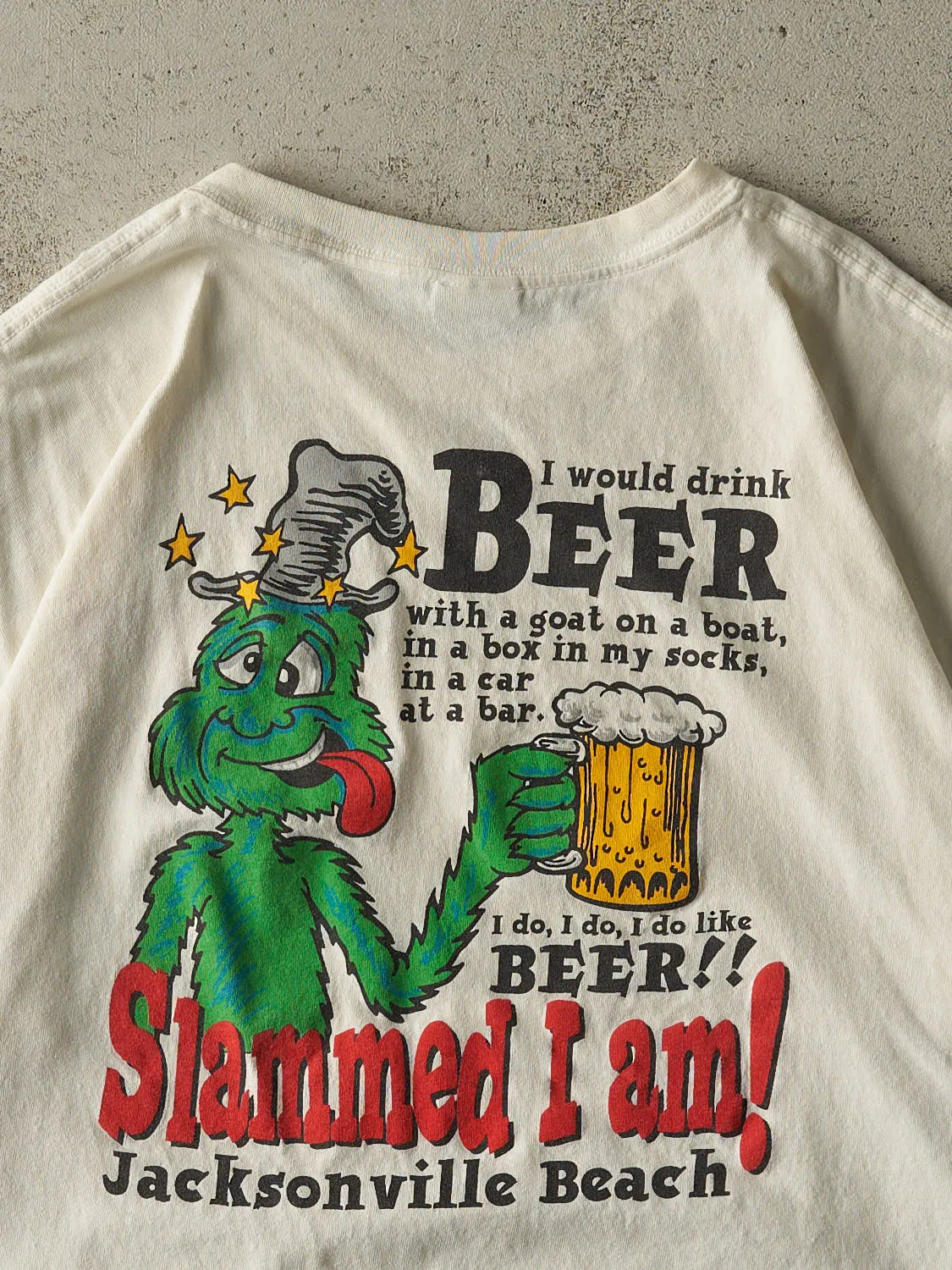 Vintage Y2K White "Slammed I Am" Jacksonville Beach Slogan Tee (L/XL) sold by Rebalance Vintage product image thumbnail 4