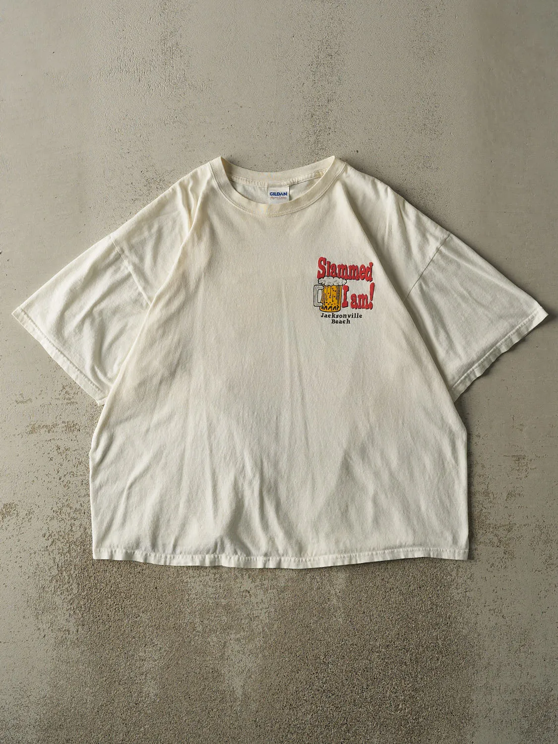 Vintage Y2K White "Slammed I Am" Jacksonville Beach Slogan Tee (L/XL) sold by Rebalance Vintage product image thumbnail 2