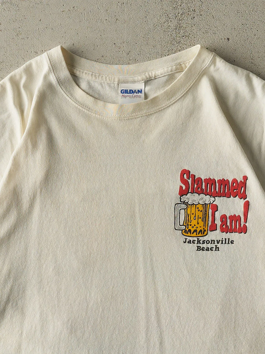 Vintage Y2K White "Slammed I Am" Jacksonville Beach Slogan Tee (L/XL) sold by Rebalance Vintage product image thumbnail 3