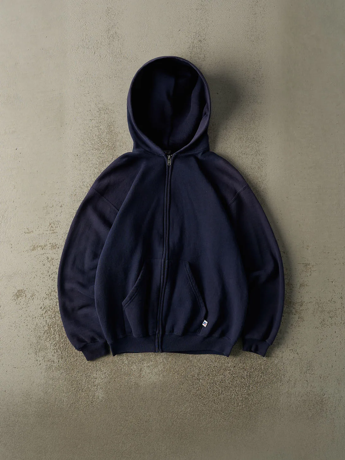Vintage Y2K Navy Blue Russell Athletic Zip Up Hoodie (M) sold by Rebalance Vintage