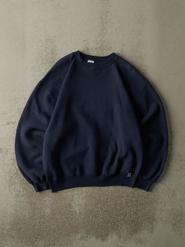 Vintage 90s Navy Blue Russell Athletic Blank Crewneck (L) sold by Rebalance Vintage