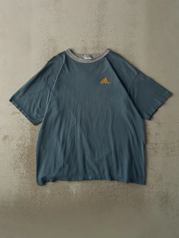 Vintage 90s Slate Blue Adidas Embroidered Logo Tee (XL) sold by Rebalance Vintage