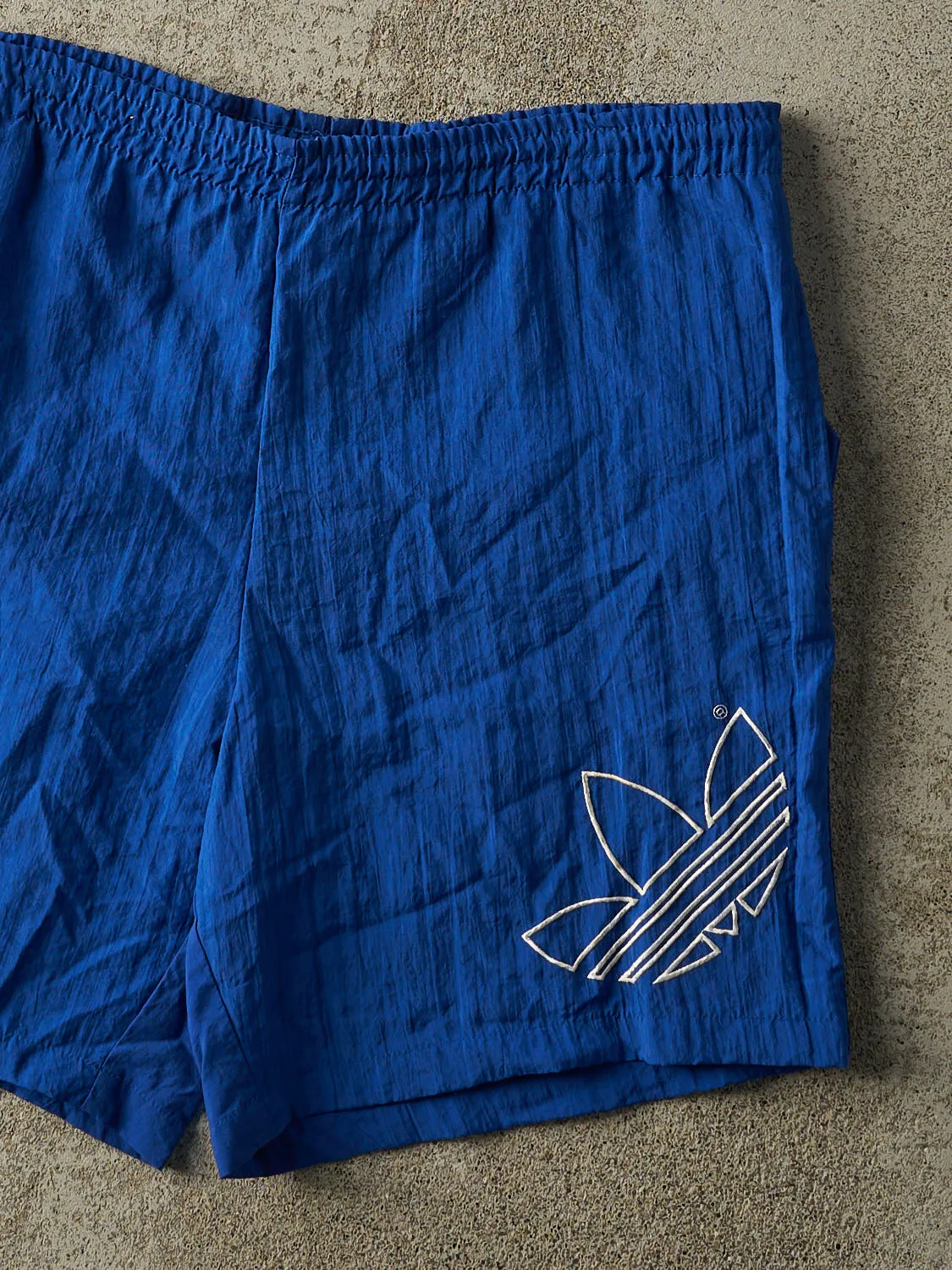 Vintage 90s Blue Adidas Embroidered Nylon Track Shorts (34x8) sold by Rebalance Vintage product image thumbnail 3