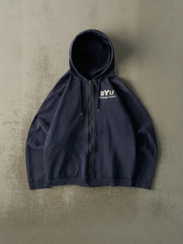 Vintage 90s Navy Blue Brigham Young University Zip Up Hoodie (M) sold by Rebalance Vintage