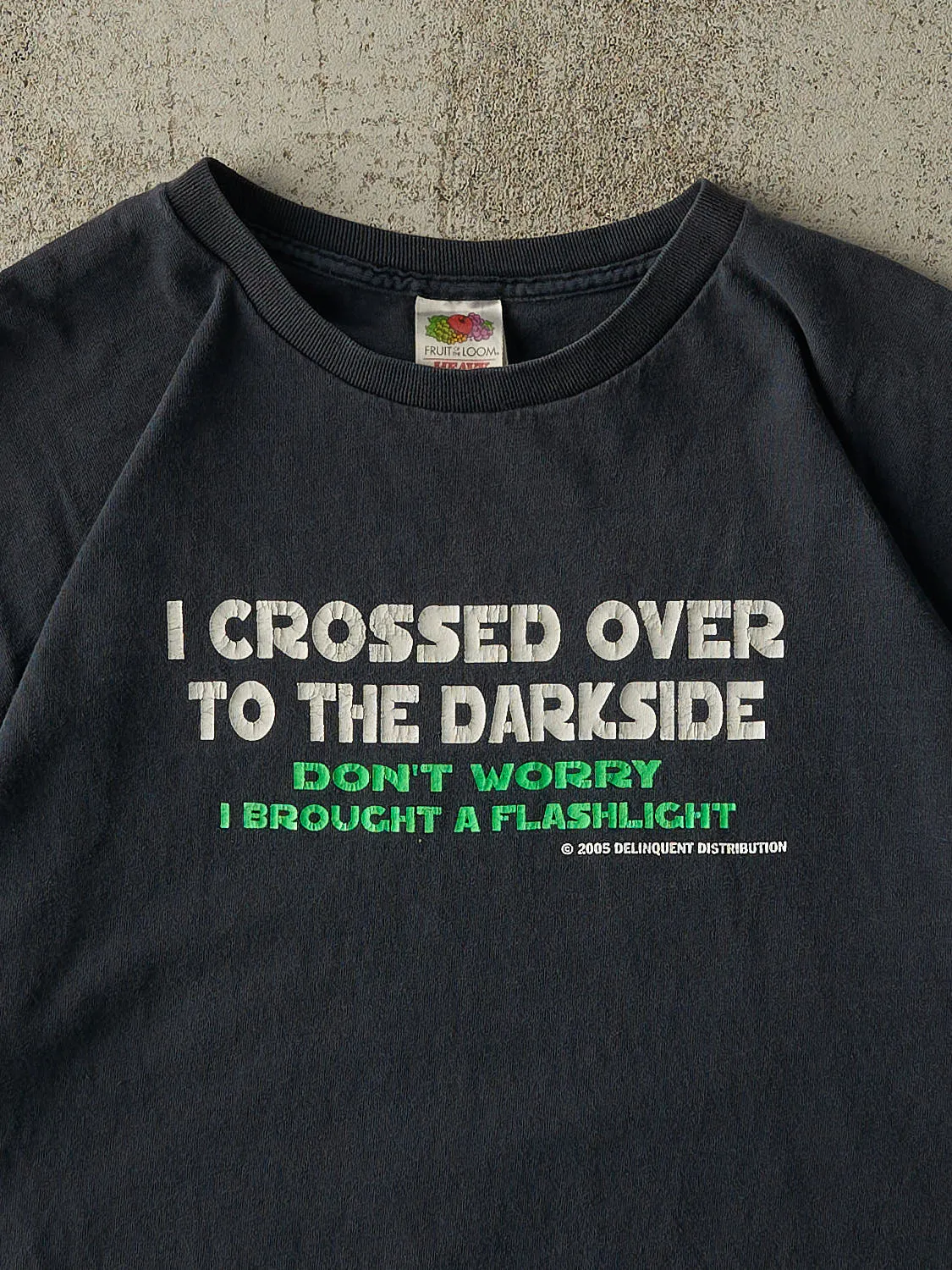 Vintage 05' Faded Black "Brought A Flashlight" Slogan Tee (XL/XXL) sold by Rebalance Vintage product image thumbnail 2