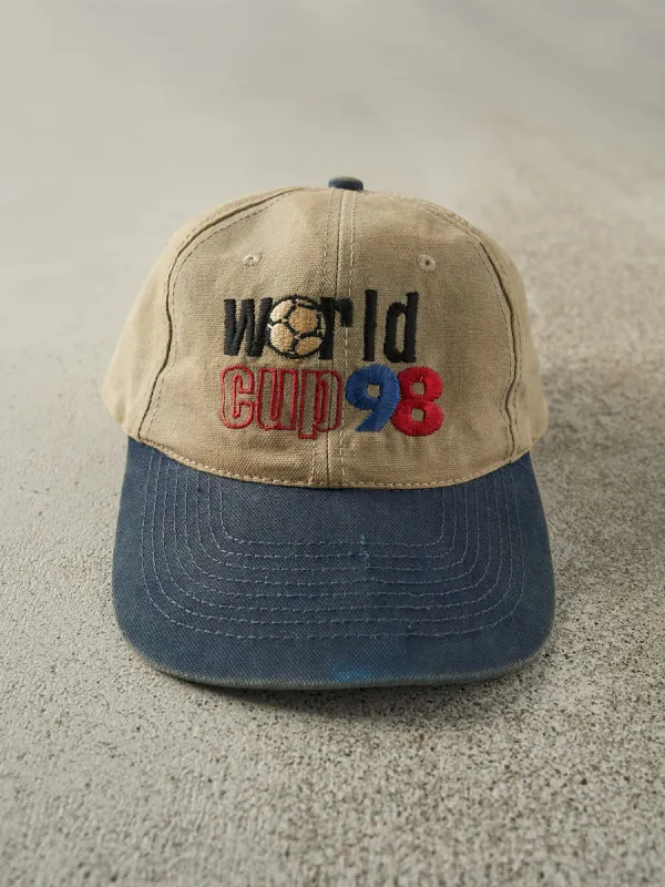 Vintage 98' Beige & Blue World Cup Soccer Strapback Hat sold by Rebalance Vintage