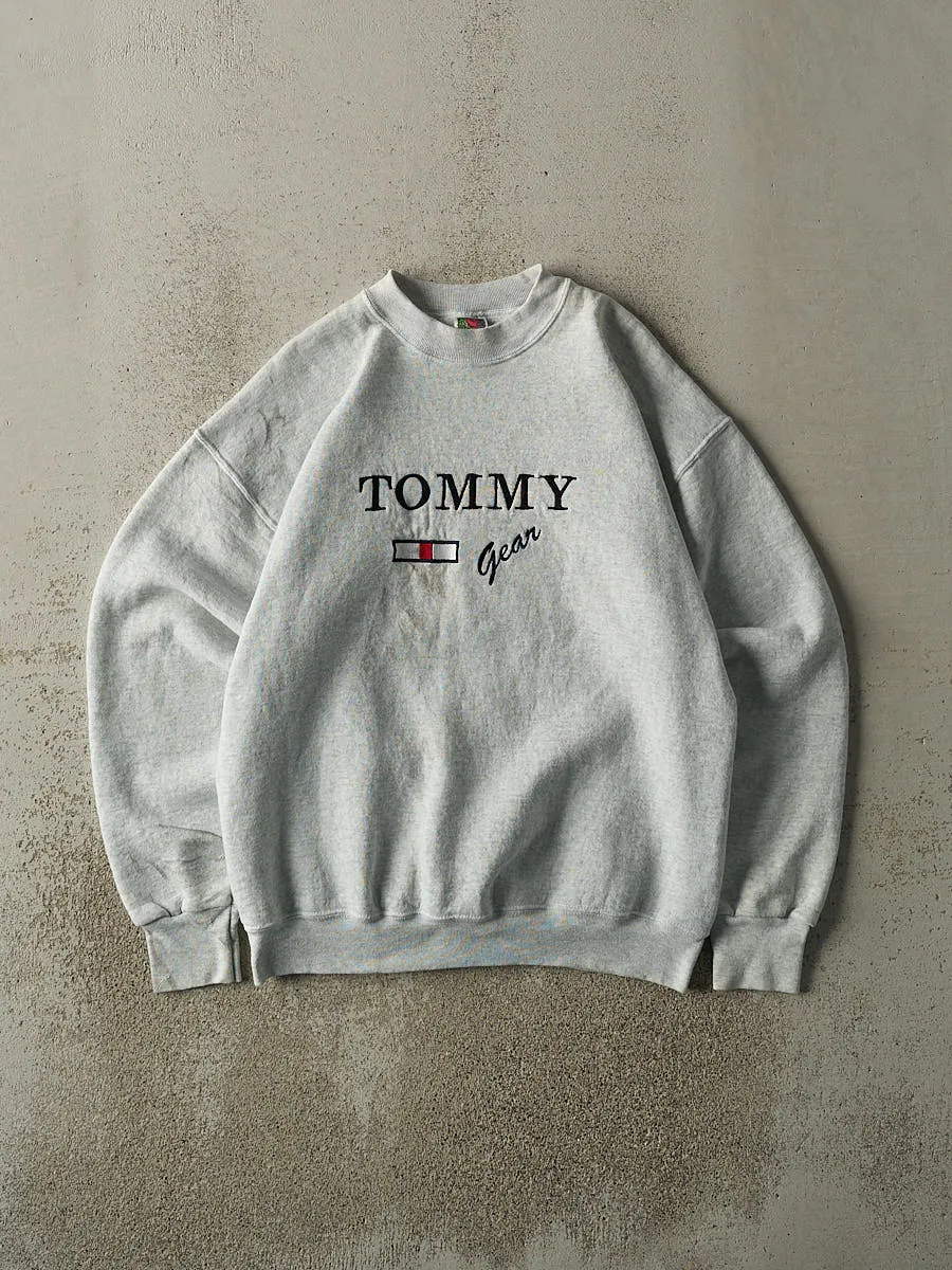 Vintage 90s Heather Grey Tommy Gear Embroidered Bootleg Crewneck (M/L) sold by Rebalance Vintage