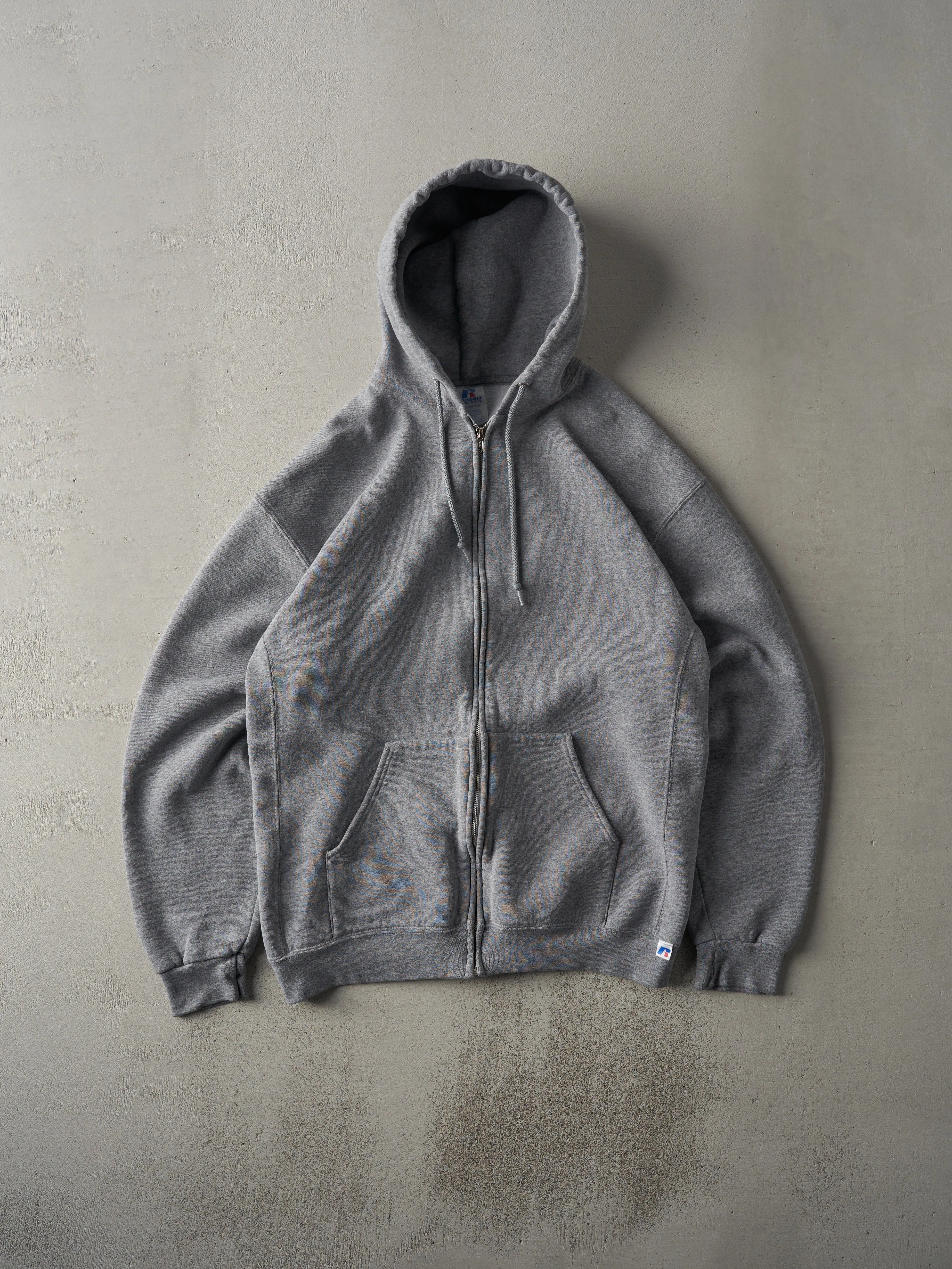 Vintage Y2K Grey Russell Athletics Zip Up Hoodie (M/L) sold by Rebalance Vintage