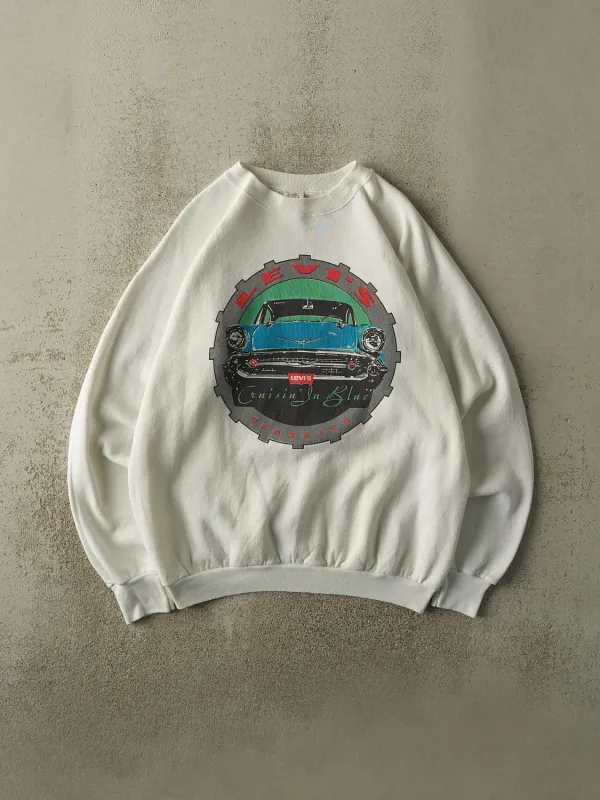 Vintage 80s White Levi's Cruisin In Blue Crewneck (L/XL) sold by Rebalance Vintage