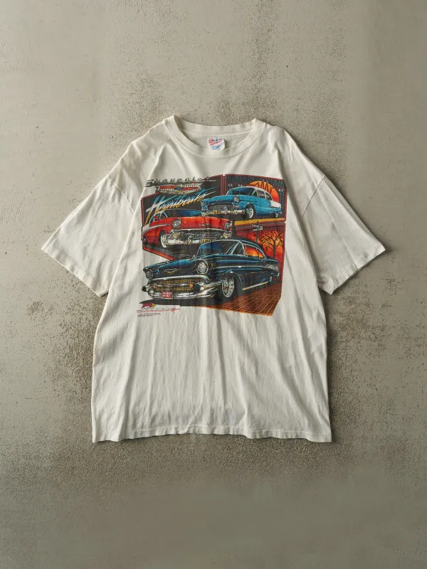 Vintage 90' White Chevrolet Heartbeats Single Stitch Tee (L/XL) sold by Rebalance Vintage