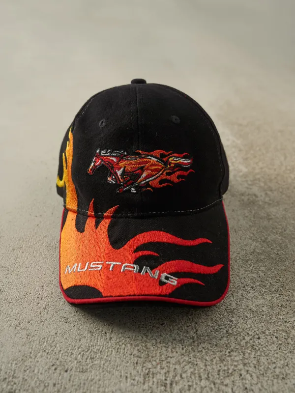 Vintage Y2K Black Embroidered Ford Mustang Flames Velcro Hat sold by Rebalance Vintage
