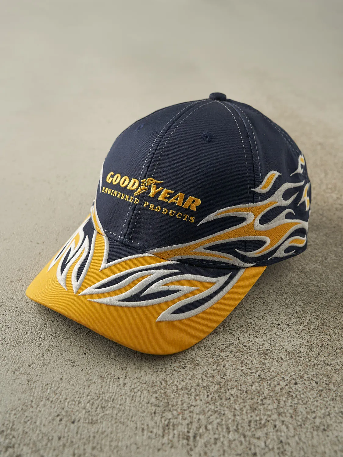 Vintage Y2K Navy Blue & Yellow Flames Nascar x Goodyear Racing Strapback sold by Rebalance Vintage product image thumbnail 2