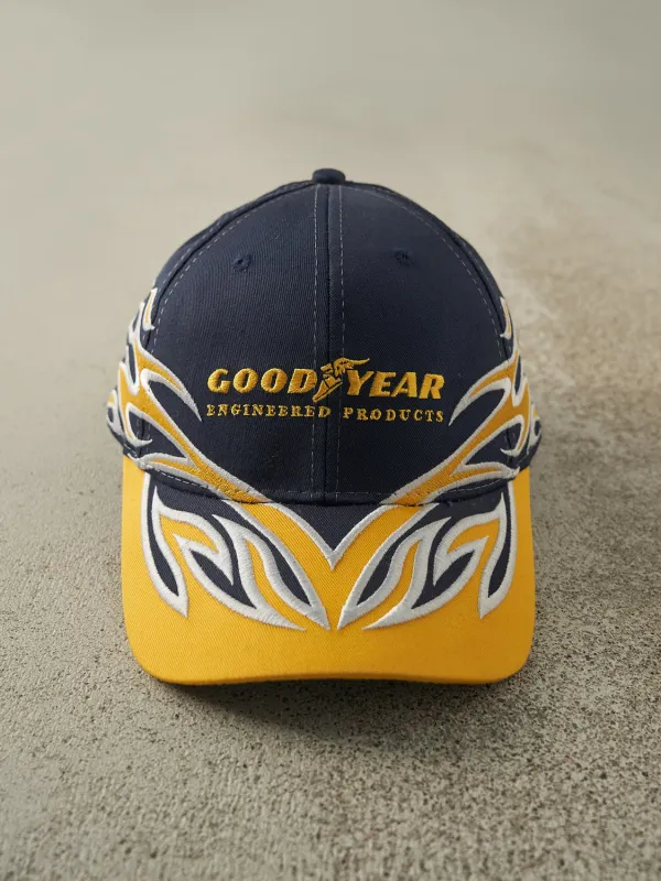 Vintage Y2K Navy Blue & Yellow Flames Nascar x Goodyear Racing Strapback sold by Rebalance Vintage
