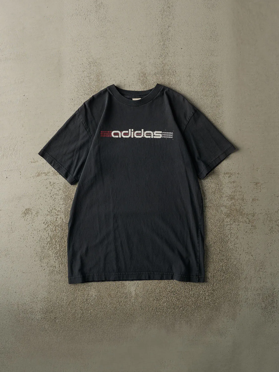 Vintage Y2K Faded Black Adidas Logo Tee (S/M) sold by Rebalance Vintage