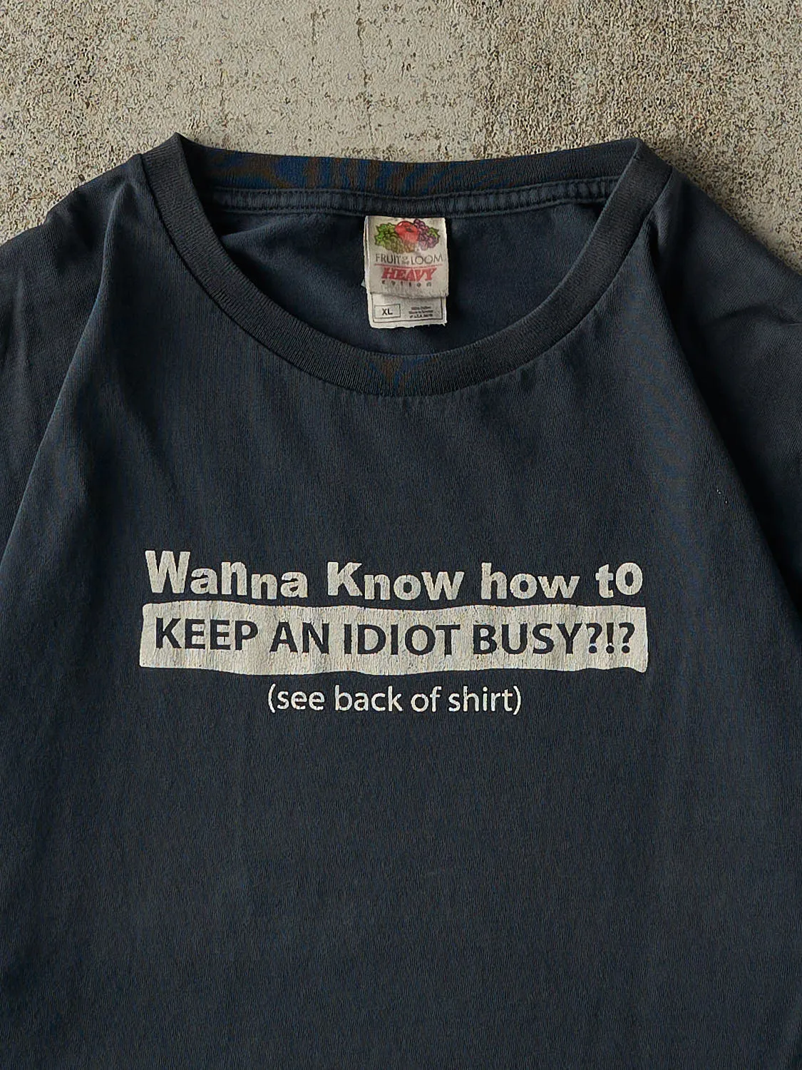 Vintage Y2K Navy Blue "Keep An Idiot Busy" Slogan Tee (L) sold by Rebalance Vintage product image thumbnail 3
