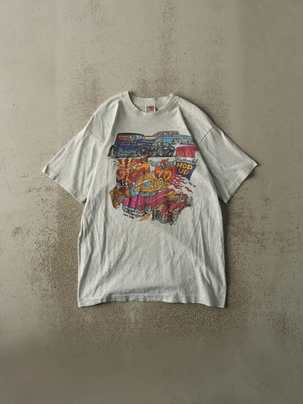 Vintage 96' Heather Grey Back to the 50s Car Show Single Stitch Tee (L) sold by Rebalance Vintage
