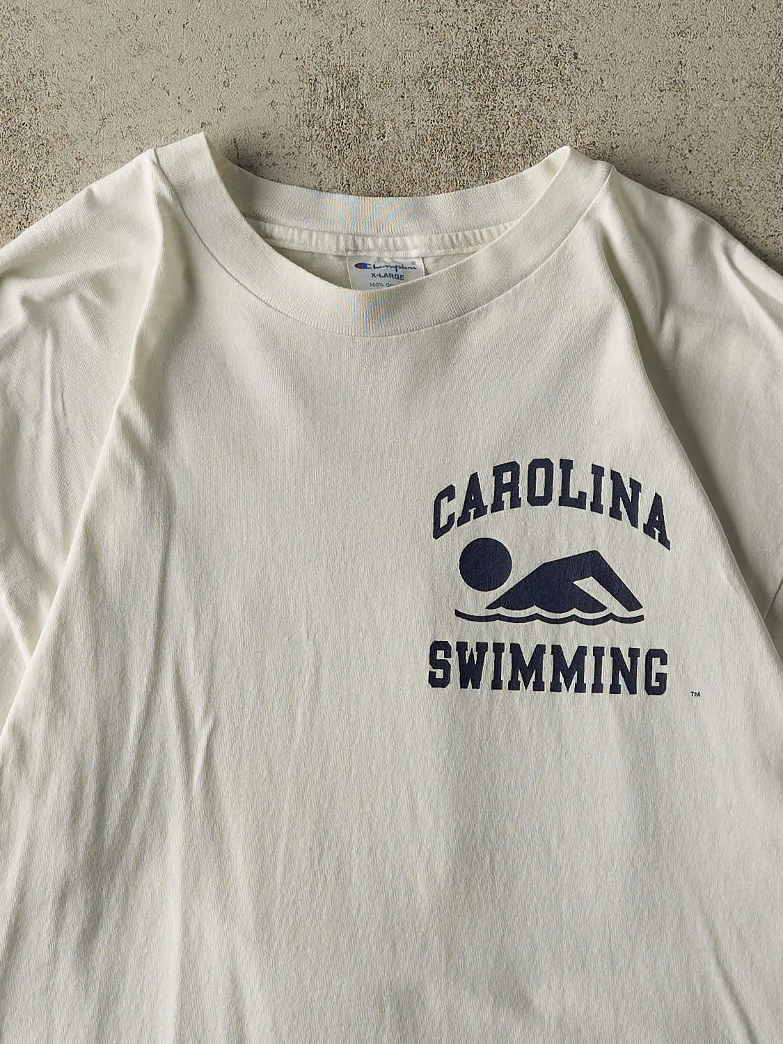 Vintage 90s White University of North Carolina Swimming Single Stitch Tee (L/XL) sold by Rebalance Vintage product image thumbnail 3