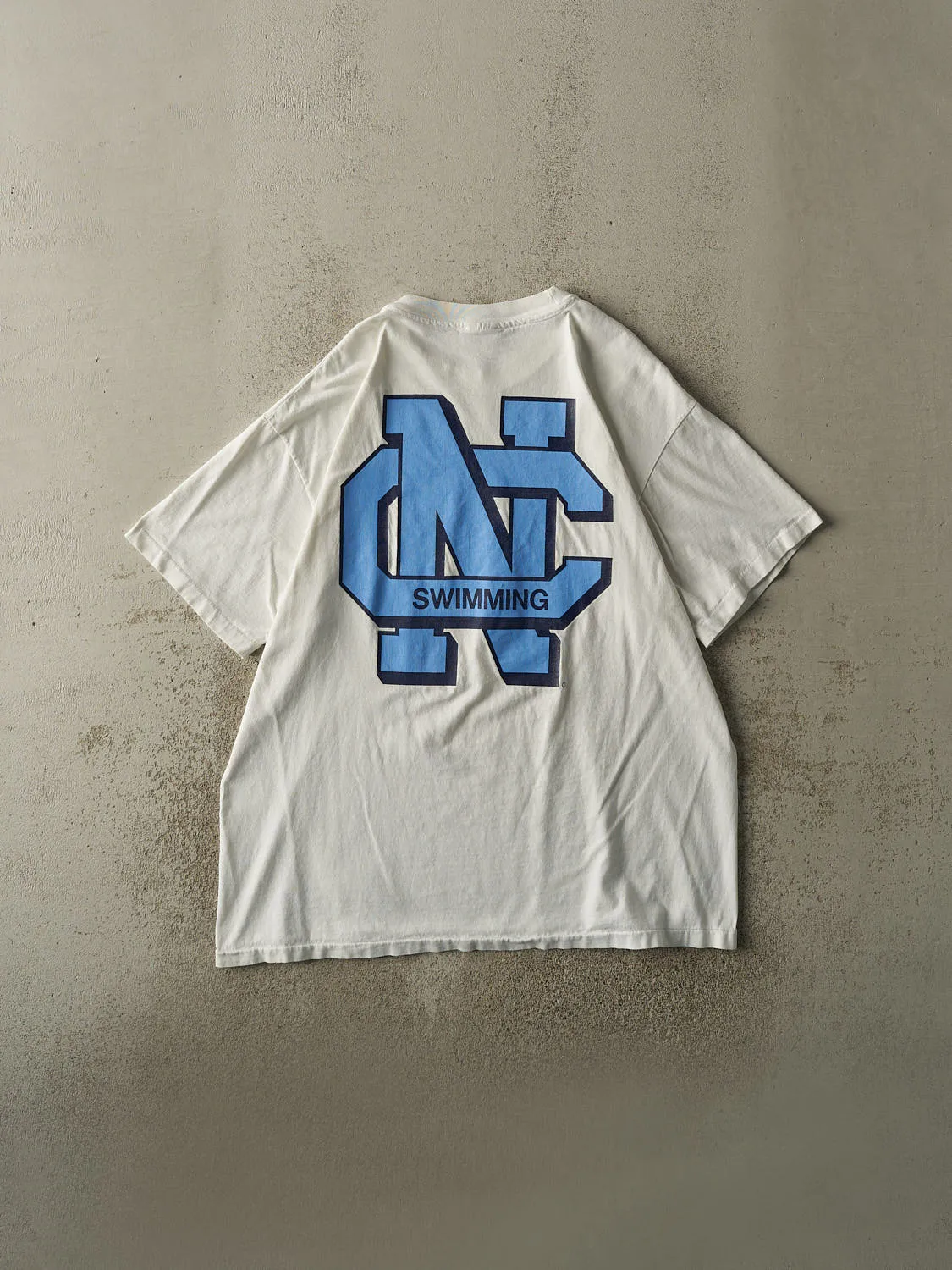 Vintage 90s White University of North Carolina Swimming Single Stitch Tee (L/XL) sold by Rebalance Vintage product image thumbnail 2