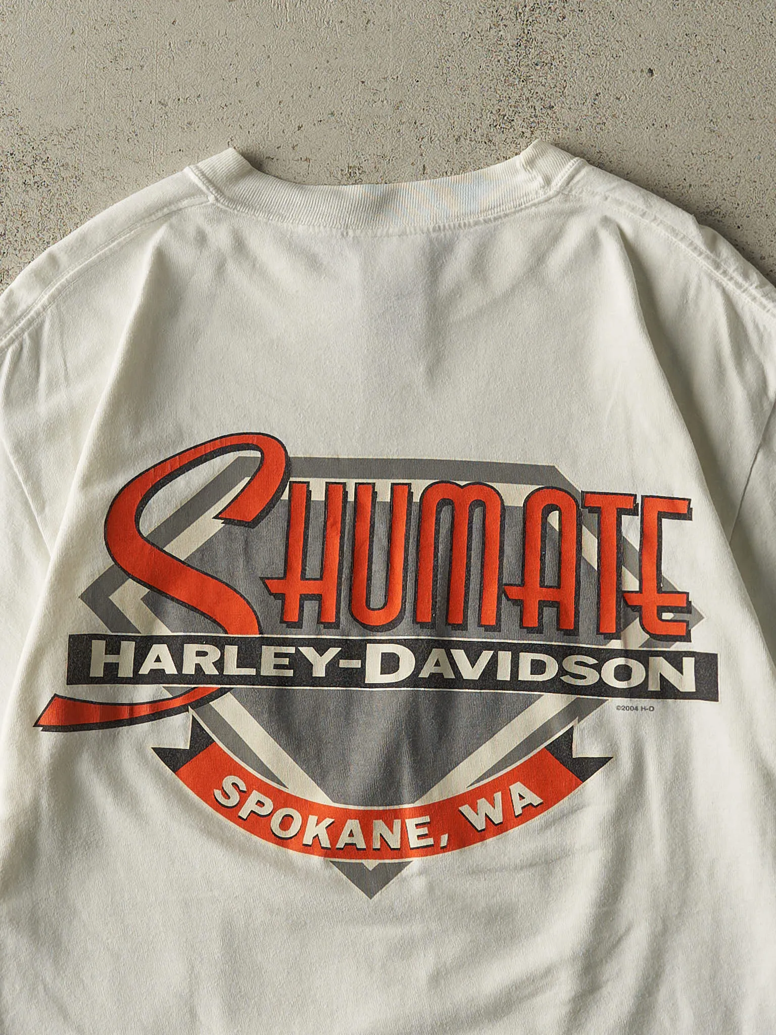 Vintage 04' White Spokane WA Harley Davidson Tee (L) sold by Rebalance Vintage product image thumbnail 4