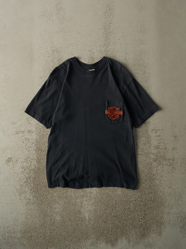 Vintage 80s Faded Black Marquette, MI Embroidered Harley Davidson Pocket Tee (S/M) sold by Rebalance Vintage