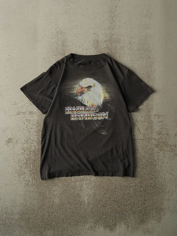 Vintage 80s Faded Black Rahway NJ Harley Davidson 3D Emblem Single Stitch Tee (S) sold by Rebalance Vintage