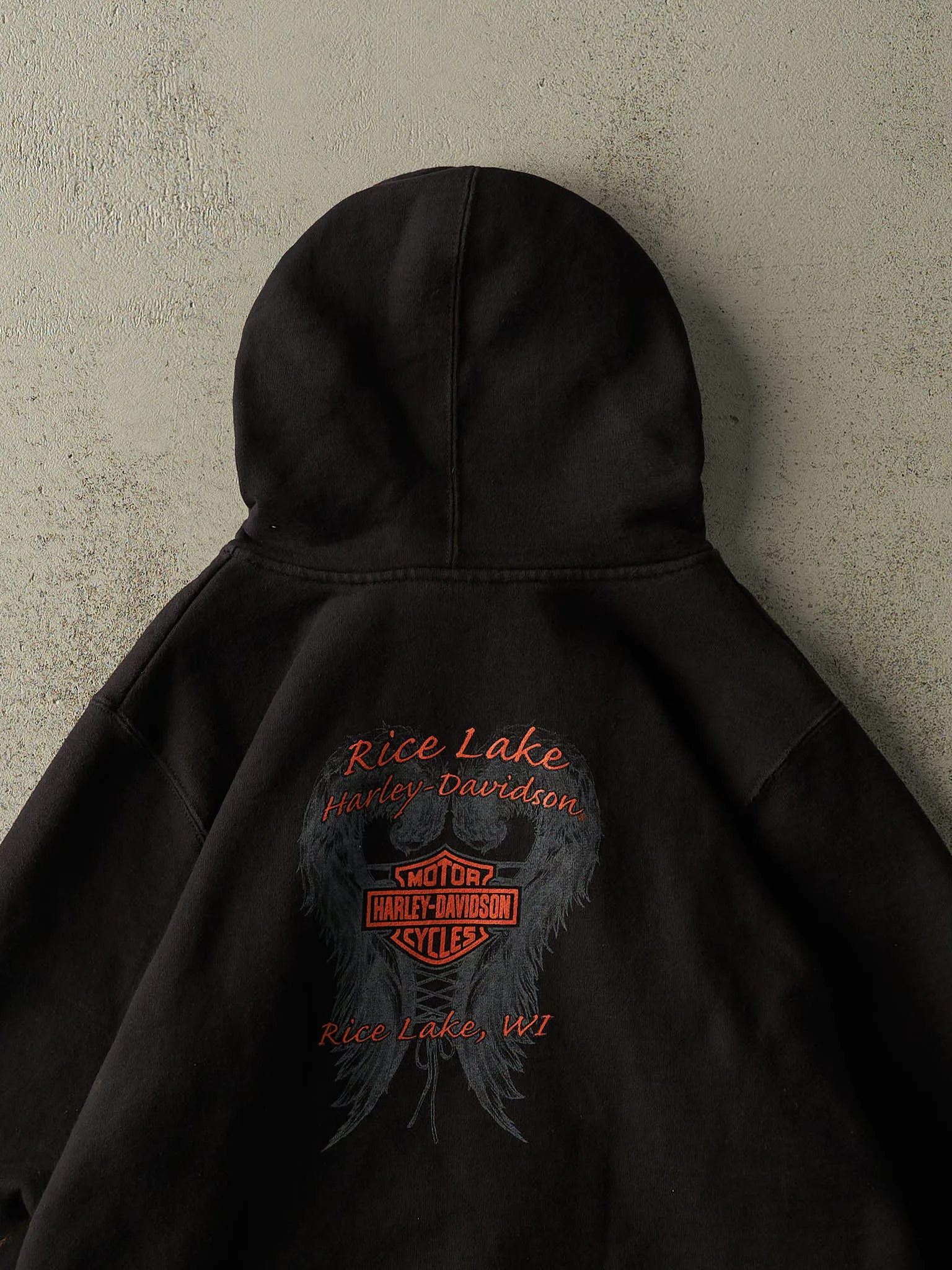 18' Black Rice Lake, WI Harley Davidson Zip Up Hoodie (L/XL) sold by Rebalance Vintage product image thumbnail 5