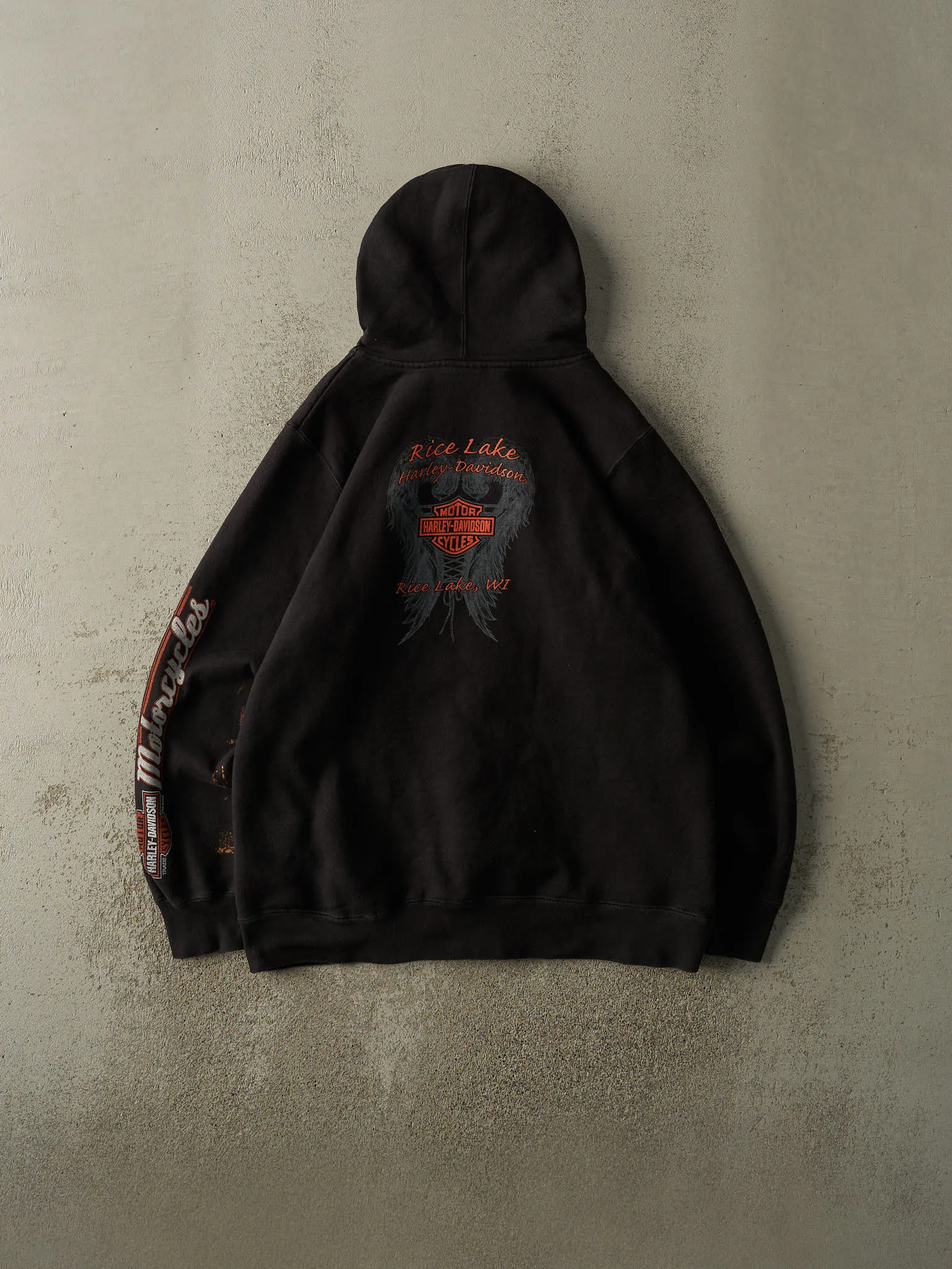 18' Black Rice Lake, WI Harley Davidson Zip Up Hoodie (L/XL) sold by Rebalance Vintage product image thumbnail 2