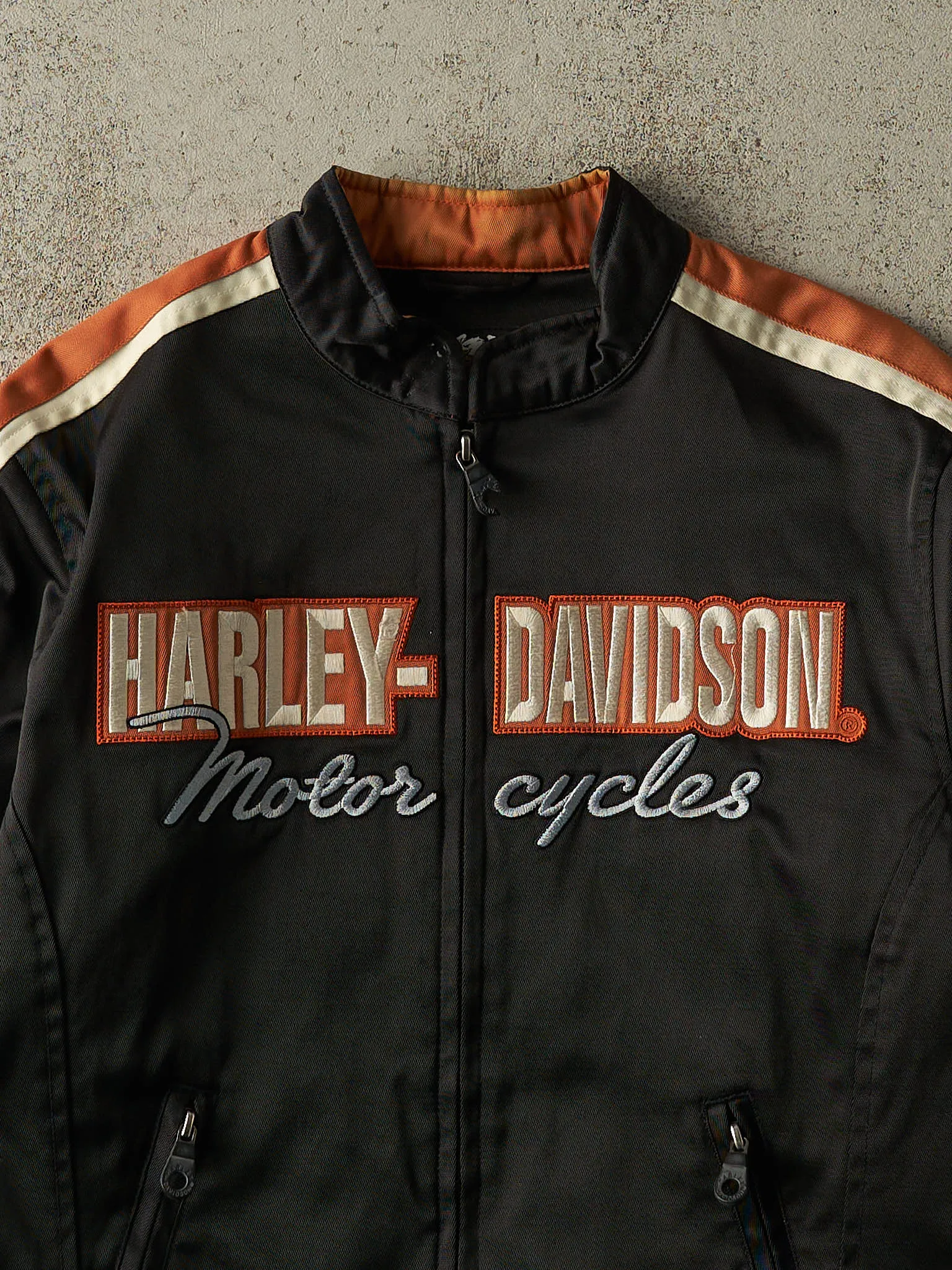 Vintage 90s Black & Orange Harley Davidson Nylon Biker Jacket (S/M) sold by Rebalance Vintage product image thumbnail 2